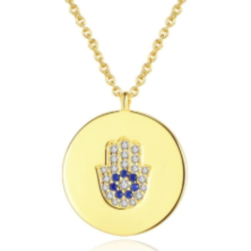 Womens Polished Hamsa Pendant 925 sterling silver Necklace Jewelry in gold